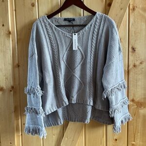 Olivaceous gray high/low sweater, size large new with tags